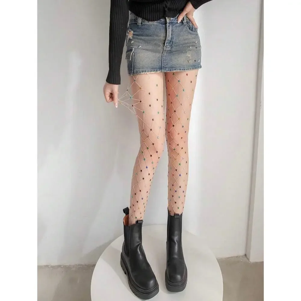NWT Multicolored Star Fishnet Tights